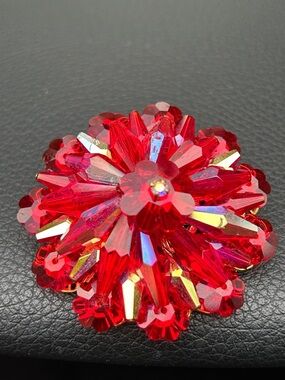 Vintage Red Crystal Floral Brooch - Sparkling Statement Pin